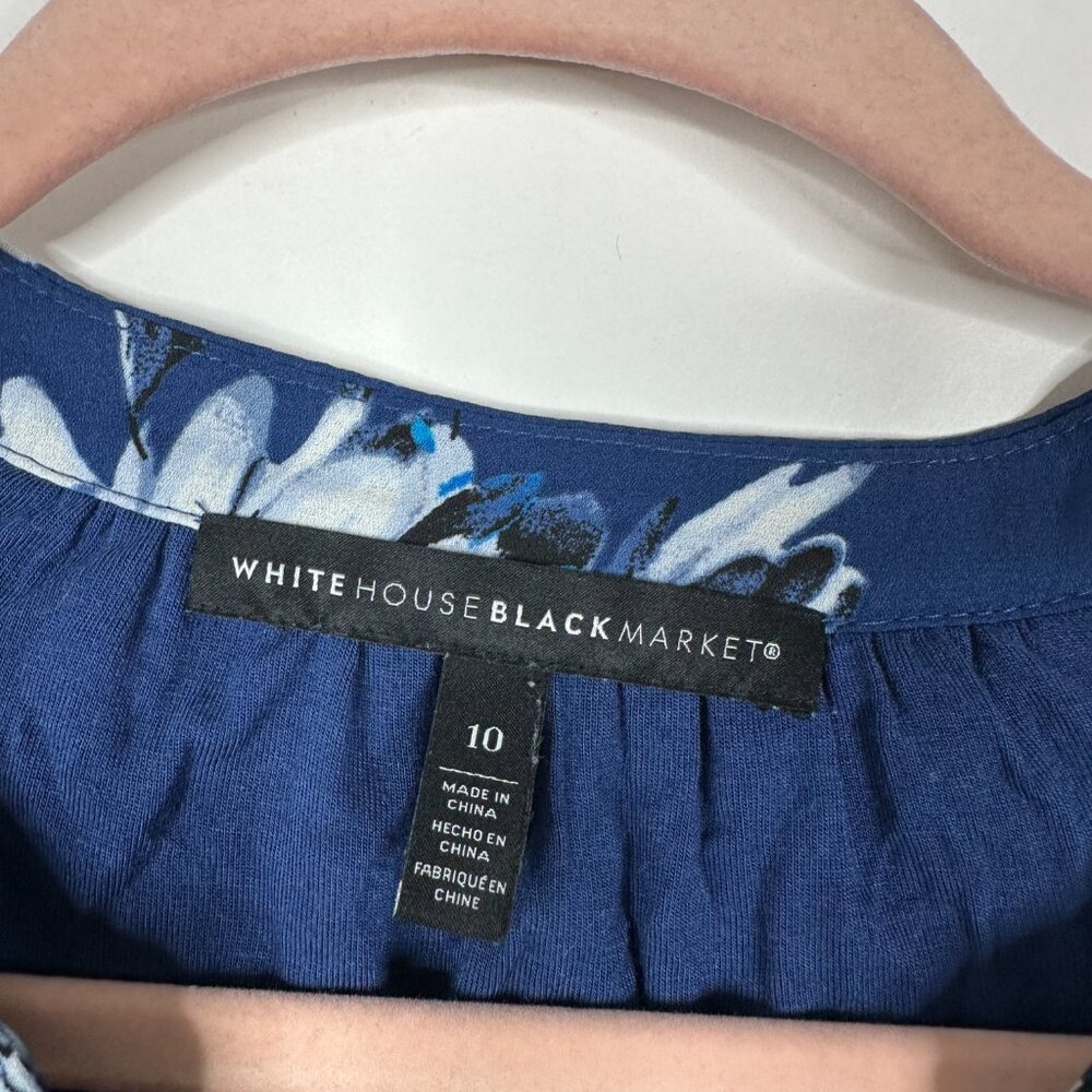 White House Black Market Floral Print Faux Wrap Dress Long Sleeve Navy 10 #A1400 - Picture 4 of 8